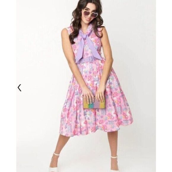 Unique Vintage x Care Bears Dress Size Medium 6/8 Pink 50s Style‎ Belt - Picture 1 of 11